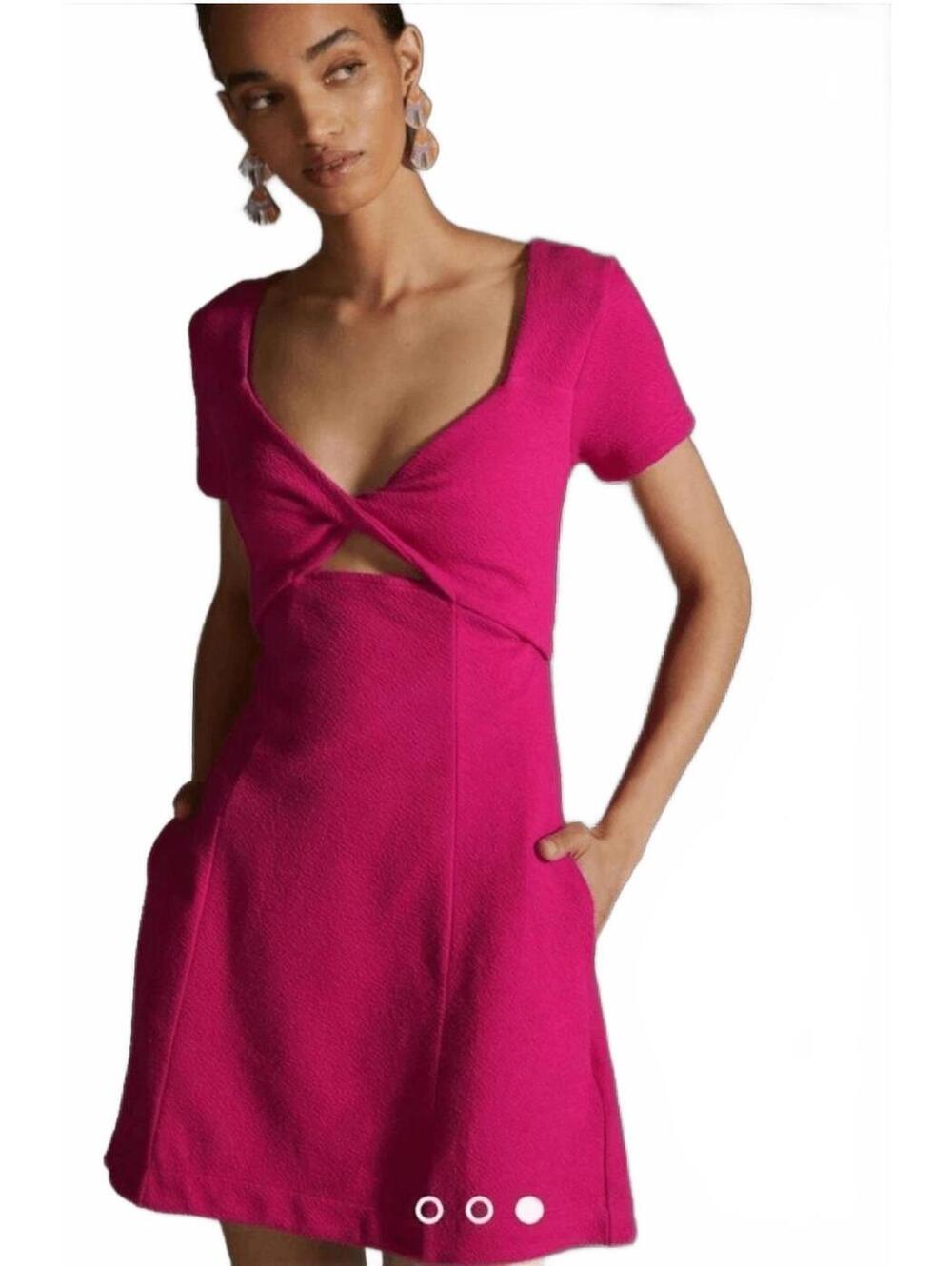Anthropologie Maeve Pink Cut Out Textured Mini Dress Small Open Back Knit - Picture 1 of 8